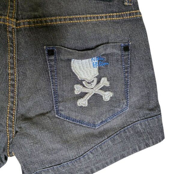 Chick by Nicky Hilton Distressed Denim Skull Design Shorts Womens Size 27 Black - Picture 4 of 7